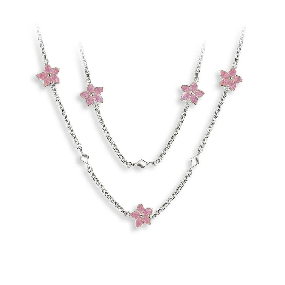 20-inch Pink Flower Necklace-White Sapphires  Sterling Silver - NN0588C