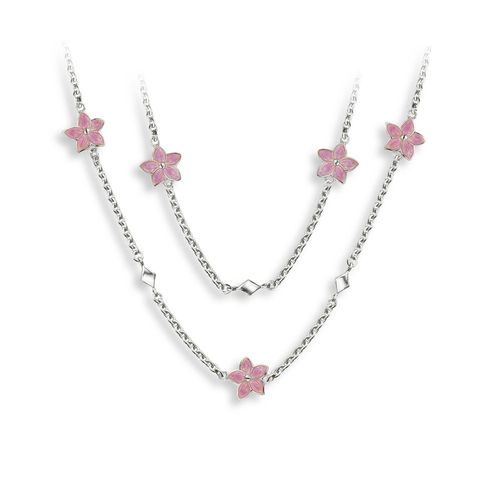20-inch Pink Flower Necklace-White Sapphires  Sterling Silver - NN0588C