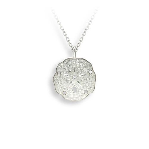 20 mm White Sand Dollar Necklace Sterling Silver-White Sapphire - NN0417YB