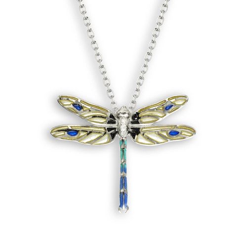 25mm Yellow Dragonfly Necklace Sterling Silver-White Sapphire - Plique-a-Jour - NN0374YA