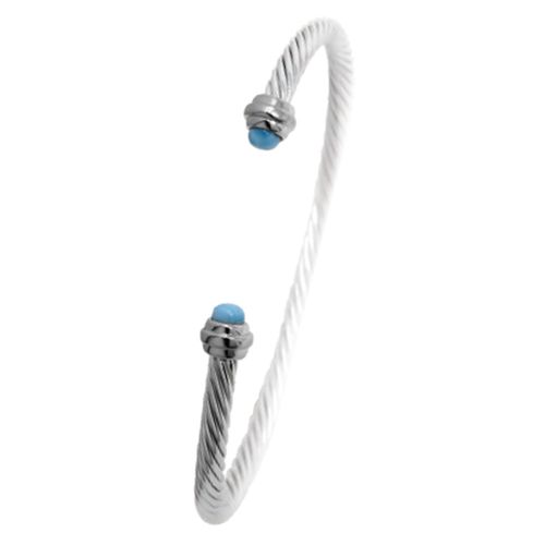 Ss 3.5mm Cable Cuff Bracelet W/larimar 7.5 Inch - CBLS35CL75