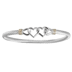 3.5mm Double Heart Cable Hook Bracelets. With 14ky Wraps 8.0  - CBLC35DH80