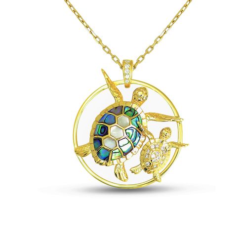 30 mm Large Mother And Child Abalone & White Mother of Pearl Turtle Pendant