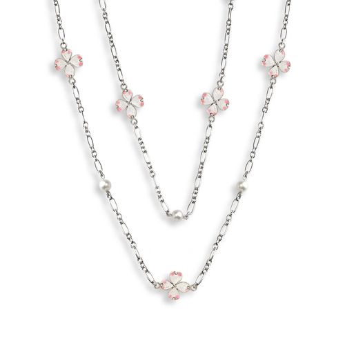 36-inch White Dogwood Station Sterling Silver Necklace-Freshwater Pearls 36 Inches  - NN0466A