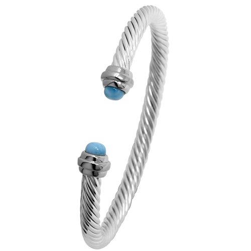 Ss 5mm Cable Cuff Bracelet W/larimar 8.0 Inch - CBLS5CL80