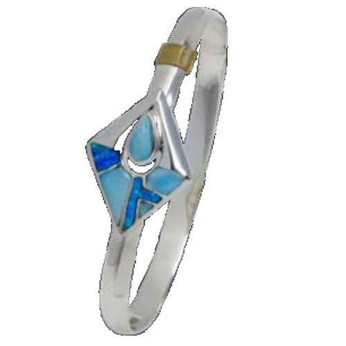 6mm Inlay Hook Bracelet W/Larimar Center & 14ky Wraps 7.5  - C6INDIAL75