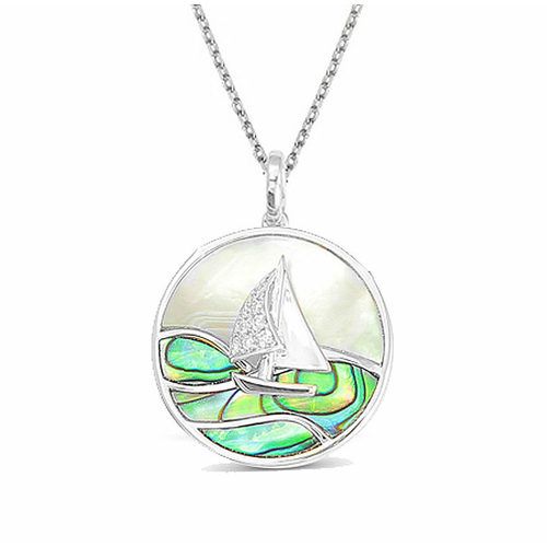 Abalone & White Mother Of Pearl Happy Sailboat Pendant