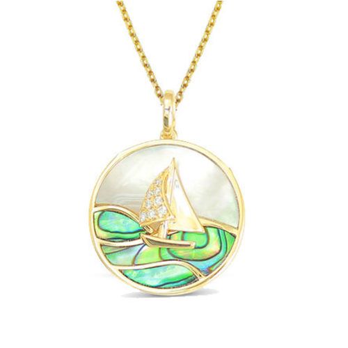 Abalone & White Mother Of Pearl Happy Sailboat Pendant