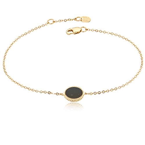 Adjustable Oval Onyx Bracelet - 14K Yellow Gold