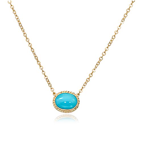 Adjustable Oval Turquoise Chain Necklace - 14K Yellow Gold