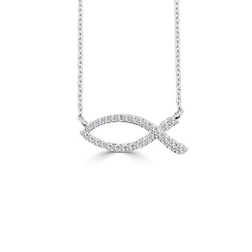 All Diamond  Ichthus  Fish Symbol Pendant