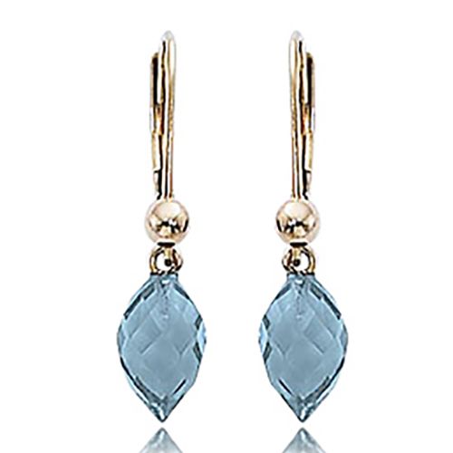 Almond Briolette-Swiss Blue Topaz Earrings - 14K Yellow Gold