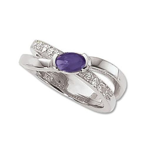 Amethyst & Diamond Double Band Ring - 14K White Gold Size 7