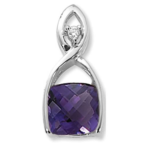 Amethyst & Diamond Pendant - 14K White Gold - 80366AMWG