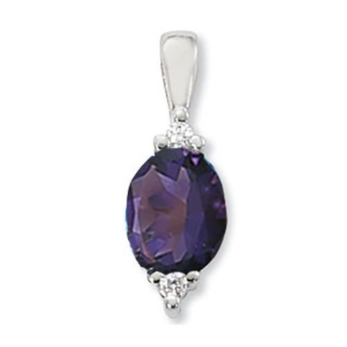 Amethyst & Diamond Pendant - Sterling Silver - 80365AM-SS