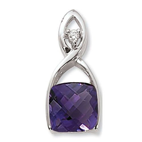 Amethyst & Diamond Pendant - Sterling Silver - 80366AM-SS