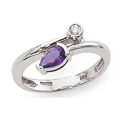 Amethyst & Diamond Ring - 14K White Gold Size 7 - 70826AMWG