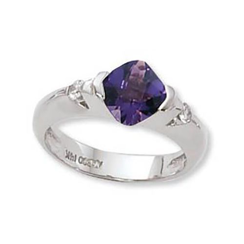 Amethyst & Diamond Ring - 14K White Gold Size 7 - 70825AMWG