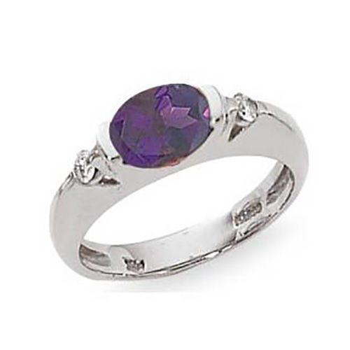 Amethyst & Diamond Ring - 14K White Gold Size 7 - 70824AMWG