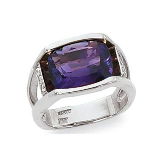 Amethyst & Diamond Ring - 14K White Gold Size 7 - 70867AMWG