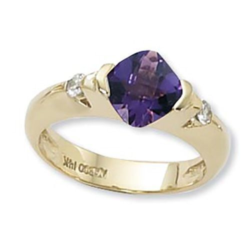 Amethyst & Diamond Ring - 14K Yellow Gold Size 7 - 70825AM