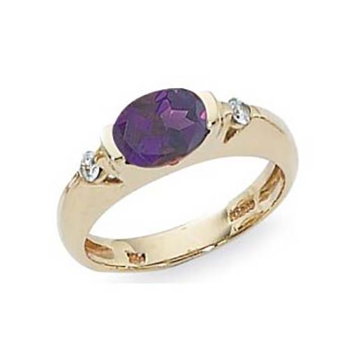 Amethyst & Diamond Ring - 14K Yellow Gold Size 7 - 70824AM