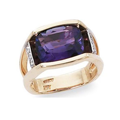 Amethyst & Diamonds Ring - 14K Yellow Gold Size 7