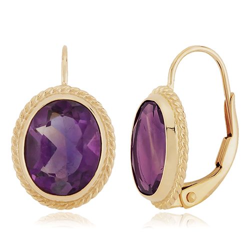 Amethyst Lever Back Earrings - 14K Yellow Gold