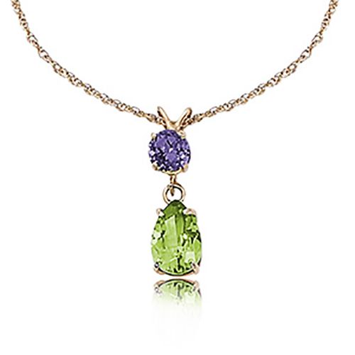 Amethyst & Peridot Pendant With Chain - 14K Yellow Gold - 80196AMPE16