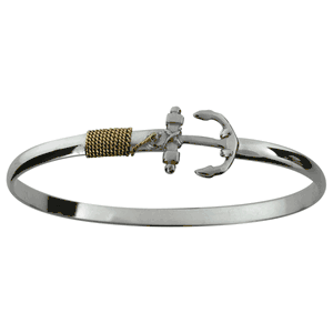 Anchor Hook Bracelet - Sterling Silver & 14K Gold 3mm 7 Inch