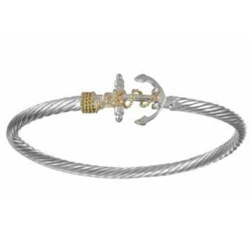 Anchor Cable Hook Bracelet - Sterling Silver & 14K Gold 3.5mm 7.5 Inch