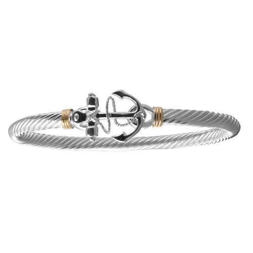 Anchor Cable Hook Bracelet - SS & 14K Gold 5mm 6.5 Inch - CBLC5ANC65