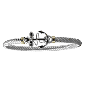 Anchor Cable Hook Bracelet - SS & 14K Gold 5mm 7.5 Inch - CBLC5ANC75