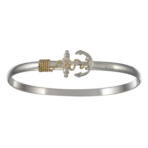 Two Tone Anchor Hook Bracelet - Sterling Silver & 14K 4mm 8.0 Inch