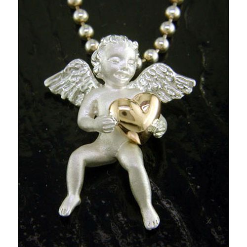 Angel with Heart Pendant - Sterling Silver and 14K Rose Gold  - SD-SGP523