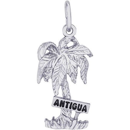 Antigua Palm With Sign Charm - 14K White Gold