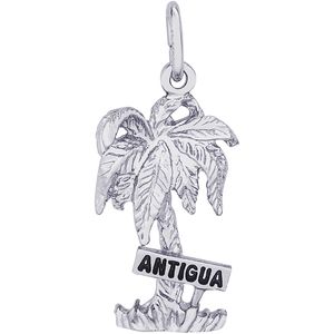 Antigua Palm With Sign Charm - 14K White Gold