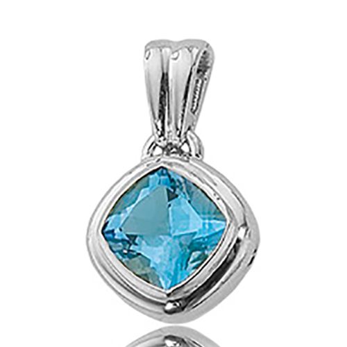 Antique Cushion Swiss Blue Topaz Pendant - 14K White Gold - 80090BTWG