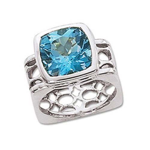 Antique Swiss Blue Topaz Ring - 14K White Gold Size 7