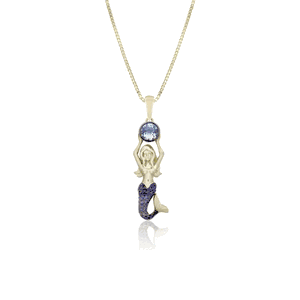 Aquamarine and Blue Sapphires Mermaid Pendant, Hawaiian Inspired  Pendant, SMP-36082