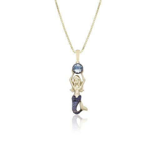 Aquamarine and Blue Sapphires Mermaid Pendant, Hawaiian Inspired  Pendant, SMP-36082