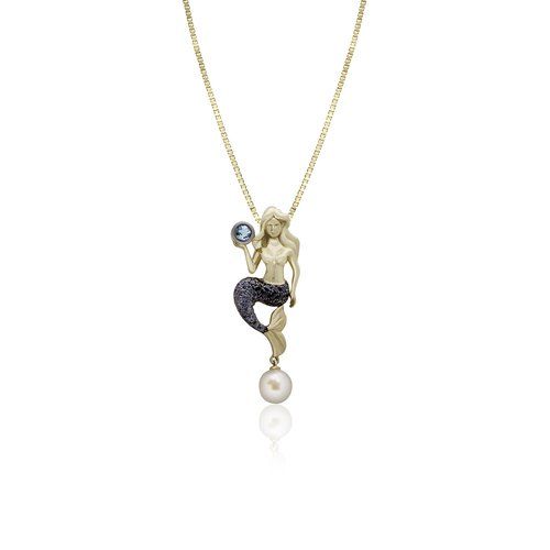 Aquamarine and Pearl Mermaid Pendant, Hawaiian Inspired  Pendant, SMP-36083