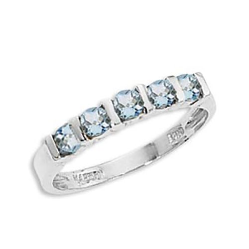 Aquamarine Semi Bezel Ring - 14K White Gold Size 7