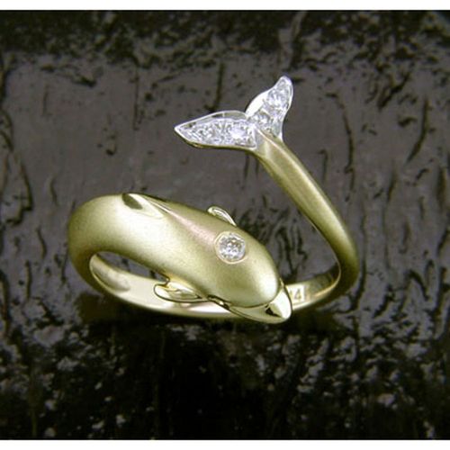 Baby Size Bead Blast Dolphin Ring - 14K Gold  - SD-F009DF