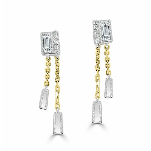 Baguette Diamonds Polish Milgrain With Attached Chain