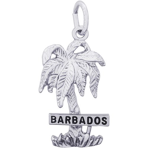 Barbados Palm With Sign Charm - Sterling Silver