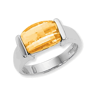 Barrel Citrine Ring - 14K White Gold Size 7