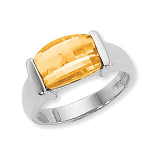 Barrel Citrine Ring - 14K White Gold Size 7
