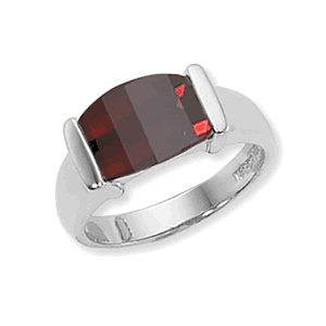 Barrel Garnet Ring - 14K White Gold Size 7