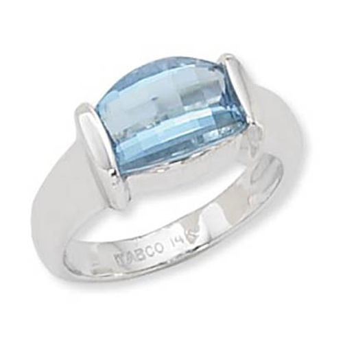Barrel Swiss Blue Topaz Ring - 14K White Gold Size 7